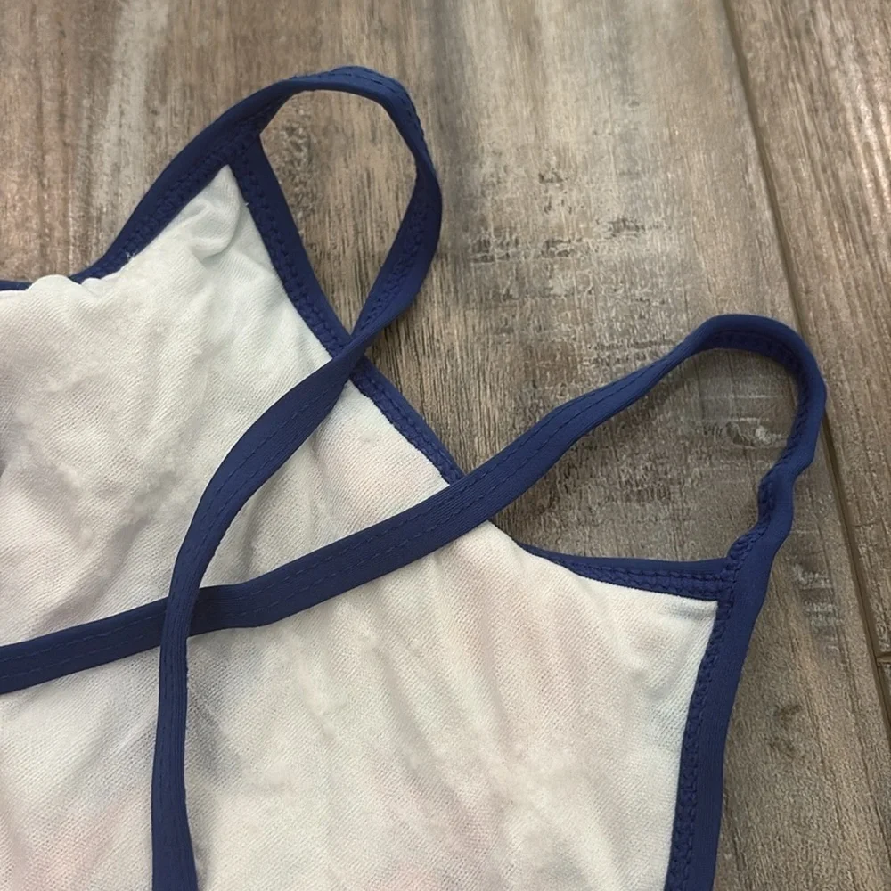 Hatley one piece blue and pink metallic sea stars swimsuit, crisscross back 3t